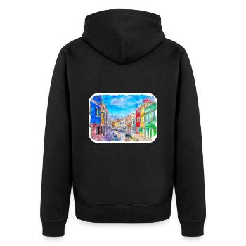 Venise Italie Aquarelle Esquisse Illustration - Veste à capuche bio Premium Unisexe - noir - Dos - Nico (187cm)
