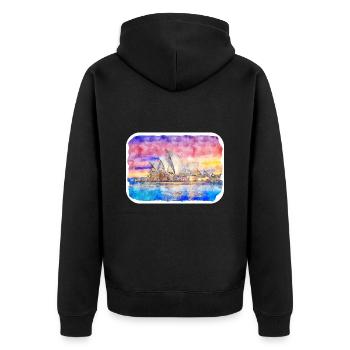 Australie Aquarelle Esquisse Dessinée à la Main Peinture - Veste à capuche bio Premium Unisexe - noir - Dos - Nico (187cm)