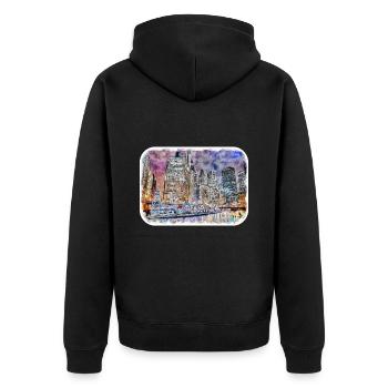 Chicago USA Aquarell Skizze gezeichnete Illustration - Unisex Premium Bio Zip Hoodie - Schwarz - Hinten - Nico (187cm)