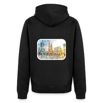 Krakau Polen Aquarellskizze Gezeichnete Illustration - Unisex Premium Bio Zip Hoodie - Schwarz - Hinten - Nico (187cm)