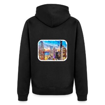 New York USA Aquarell Skizze Malerei Zeichnung - Unisex Premium Bio Zip Hoodie - Schwarz - Hinten - Nico (187cm)