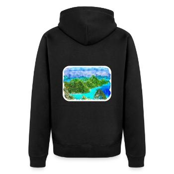 Indonésie Aquarelle Esquisse Dessinée à la Main Peinture - Veste à capuche bio Premium Unisexe - noir - Dos - Nico (187cm)