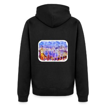 London UK Aquarell Skizze Handgezeichnetes Gemälde - Unisex Premium Bio Zip Hoodie - Schwarz - Hinten - Nico (187cm)