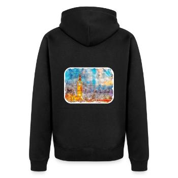 Uk Wahrzeichen Aquarell Skizze Gemälde Illustratio - Unisex Premium Bio Zip Hoodie - Schwarz - Hinten - Nico (187cm)