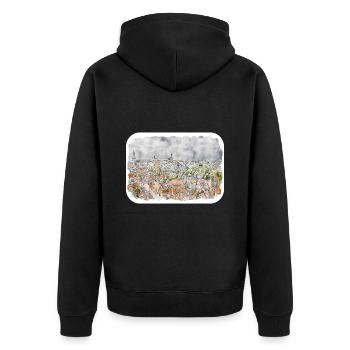 Tallinn Estland Aquarellskizze gezeichnet Illustrati - Unisex Premium Bio Zip Hoodie - Schwarz - Hinten - Nico (187cm)
