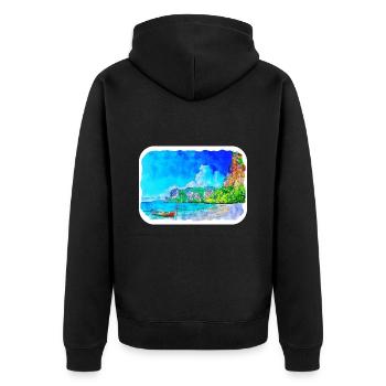 Indonésie Aquarelle Esquisse Dessinée à la Main Peinture - Veste à capuche bio Premium Unisexe - noir - Dos - Nico (187cm)
