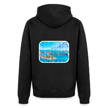 Kroatien Aquarellskizze Handgezeichnete Illustration - Unisex Premium Bio Zip Hoodie - Schwarz - Hinten - Nico (187cm)