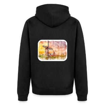 Pays-Bas Aquarelle Esquisse Dessinée Illustration - Veste à capuche bio Premium Unisexe - noir - Dos - Nico (187cm)