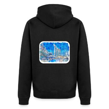 Singapour Aquarelle Esquisse Dessinée à la Main Peinture - Veste à capuche bio Premium Unisexe - noir - Dos - Nico (187cm)