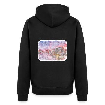 Pologne Repère Aquarelle Esquisse Dessin de peinture - Veste à capuche bio Premium Unisexe - noir - Dos - Nico (187cm)