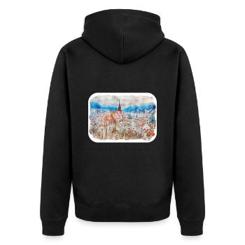 Brasov Romania Watercolor Sketch Illustration - Unisex Premium Organic Zip Hoodie - black - Back - Nico (187cm)
