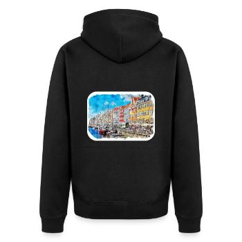 Copenhague Danemark Aquarelle Esquisse Dessinée Paintin - Veste à capuche bio Premium Unisexe - noir - Dos - Nico (187cm)