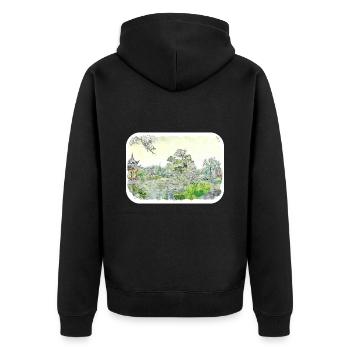 Kyoto Japan Aquarell Skizze Gemälde Illustratio - Unisex Premium Bio Zip Hoodie - Schwarz - Hinten - Nico (187cm)