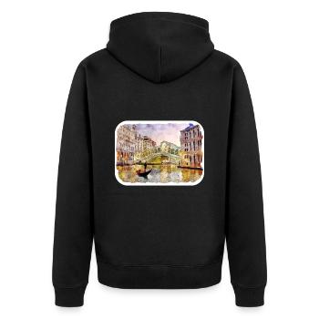 Venise Italie Aquarelle Esquisse Illustration - Veste à capuche bio Premium Unisexe - noir - Dos - Nico (187cm)