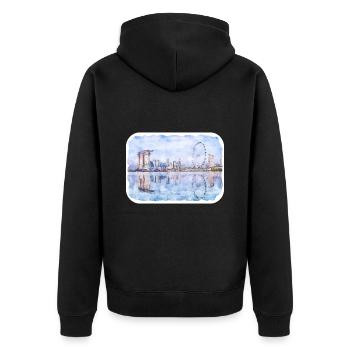 Singapour Aquarelle Esquisse Dessinée à la Main Peinture - Veste à capuche bio Premium Unisexe - noir - Dos - Nico (187cm)