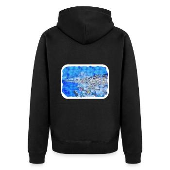 Norvège Aquarelle Esquisse Dessinée à la main Illustration - Veste à capuche bio Premium Unisexe - noir - Dos - Nico (187cm)