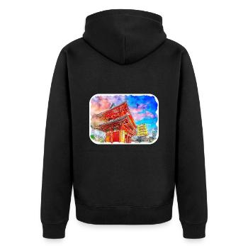 Japan Aquarellskizze Handgezeichnete Illustration - Unisex Premium Bio Zip Hoodie - Schwarz - Hinten - Nico (187cm)