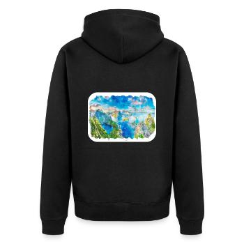 Norwegen Aquarellskizze Handgezeichnete Illustration - Unisex Premium Bio Zip Hoodie - Schwarz - Hinten - Nico (187cm)