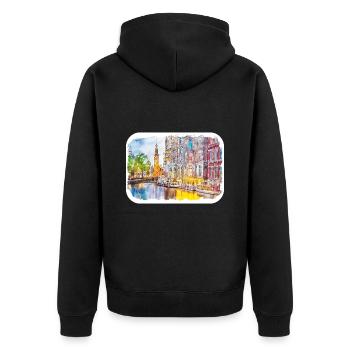 Pays-Bas Aquarelle Esquisse Dessinée Illustration - Veste à capuche bio Premium Unisexe - noir - Dos - Nico (187cm)