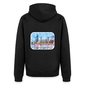 Chicago USA Aquarell Skizze gezeichnete Illustration - Unisex Premium Bio Zip Hoodie - Schwarz - Hinten - Nico (187cm)
