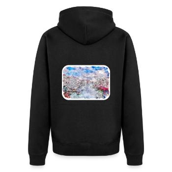 Venedig Italien Aquarellskizze Gezeichnete Illustration - Unisex Premium Bio Zip Hoodie - Schwarz - Hinten - Nico (187cm)