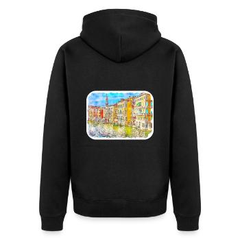 Venedig Italien Aquarell Skizze Gezeichnetes Gemälde - Unisex Premium Bio Zip Hoodie - Schwarz - Hinten - Nico (187cm)