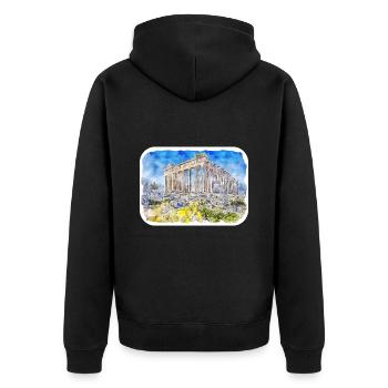 Athènes Grèce Aquarelle Esquisse Dessinée Peinture - Veste à capuche bio Premium Unisexe - noir - Dos - Nico (187cm)