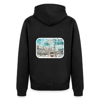 Uk Landmark Watercolor Sketch Painting Illustratio - Unisex Premium Organic Zip Hoodie - black - Back - Nico (187cm)