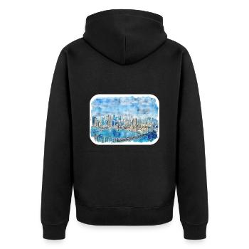 New York USA Aquarell Skizze Malerei Zeichnung - Unisex Premium Bio Zip Hoodie - Schwarz - Hinten - Nico (187cm)