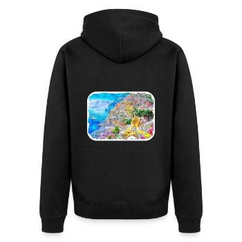 Positano Italie Aquarelle Sketch Illustration - Veste à capuche bio Premium Unisexe - noir - Dos - Nico (187cm)