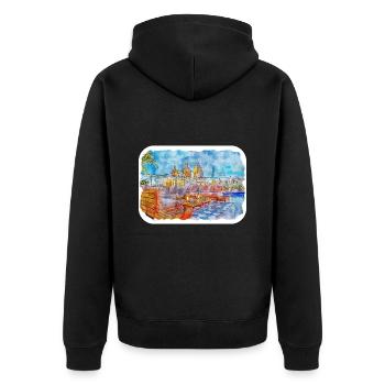 Cartagena Kolumbien Aquarell Skizze Gezeichnet Illustr - Unisex Premium Bio Zip Hoodie - Schwarz - Hinten - Nico (187cm)