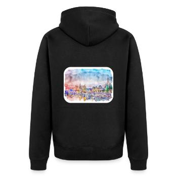 Berlin Allemagne Aquarelle Esquisse Dessinée Peinture - Veste à capuche bio Premium Unisexe - noir - Dos - Nico (187cm)