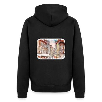Prag Tschechien Aquarell Skizze Zeichnung - Unisex Premium Bio Zip Hoodie - Schwarz - Hinten - Nico (187cm)