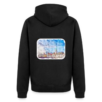 Zürich Schweiz Aquarellskizze gezeichnet Paintin - Unisex Premium Bio Zip Hoodie - Schwarz - Hinten - Nico (187cm)