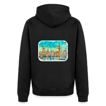 Londres UK Aquarelle Esquisse Dessinée à la Main Peinture - Veste à capuche bio Premium Unisexe - noir - Dos - Nico (187cm)
