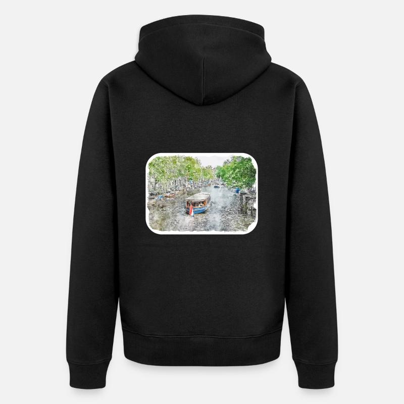 Amsterdam Pays-Bas Aquarelle Dessin d’esquisse - Veste à capuche bio Premium Unisexe - noir