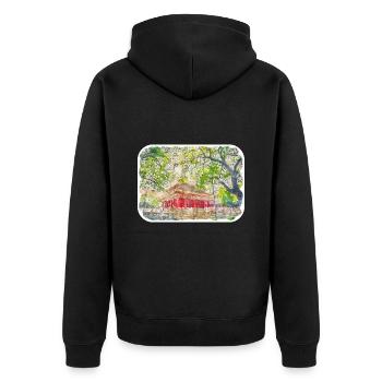 Esquisse d’aquarelle de Chine Illustration dessinée à la main - Veste à capuche bio Premium Unisexe - noir - Dos - Nico (187cm)