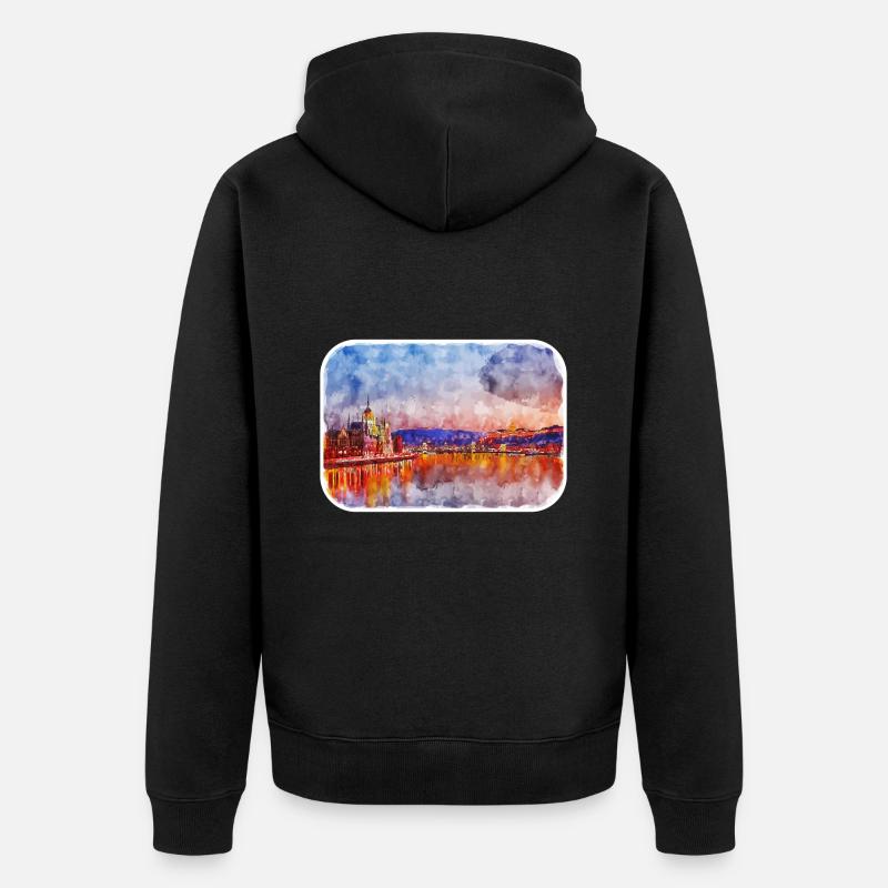 Budapest Hongrie Aquarelle Sketch Illustration - Veste à capuche bio Premium Unisexe - noir