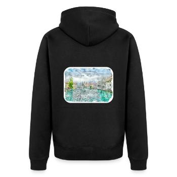 Luzern Schweiz Aquarellskizze gezeichnet Illust - Unisex Premium Bio Zip Hoodie - Schwarz - Hinten - Nico (187cm)