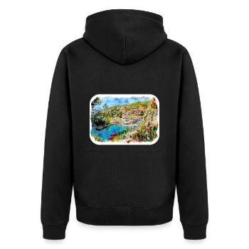 Kroatien Aquarellskizze Handgezeichnete Illustration - Unisex Premium Bio Zip Hoodie - Schwarz - Hinten - Nico (187cm)