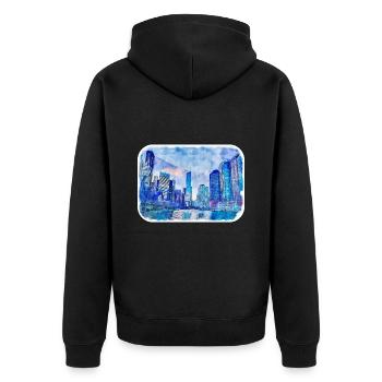Chicago USA Aquarell Skizze gezeichnete Illustration - Unisex Premium Bio Zip Hoodie - Schwarz - Hinten - Nico (187cm)