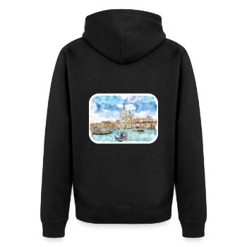 Venedig Italien Aquarellskizze Gezeichnete Illustration - Unisex Premium Bio Zip Hoodie - Schwarz - Hinten - Nico (187cm)