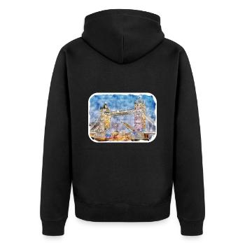 Uk Aquarell Skizze Handgezeichnete Illustration - Unisex Premium Bio Zip Hoodie - Schwarz - Hinten - Nico (187cm)