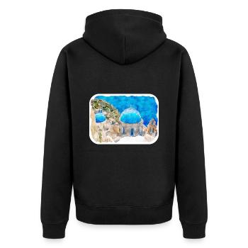 Santorin Grèce Aquarelle Esquisse Dessinée Illustrat - Veste à capuche bio Premium Unisexe - noir - Dos - Nico (187cm)