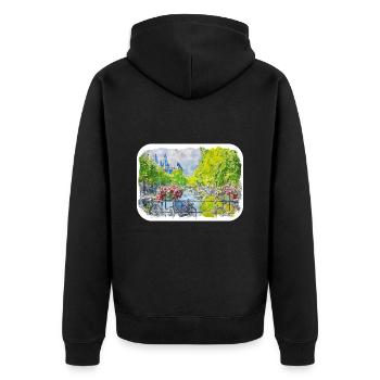 Amsterdam Netherlands Watercolor Sketch Drawn Pain - Unisex Premium Organic Zip Hoodie - black - Back - Nico (187cm)