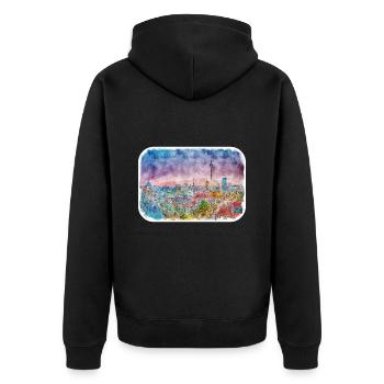 Berlin Allemagne Aquarelle Esquisse Dessinée Peinture - Veste à capuche bio Premium Unisexe - noir - Dos - Nico (187cm)