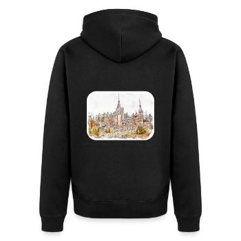 Illustration de croquis aquarelle Sinaia Roumanie - Veste à capuche bio Premium Unisexe - noir - Dos - Nico (187cm)
