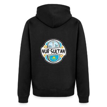 Nur Sultan Kazakhstan Flag Travel Souvenir Badge S - Unisex Premium Organic Zip Hoodie - black - Back - Nico (187cm)