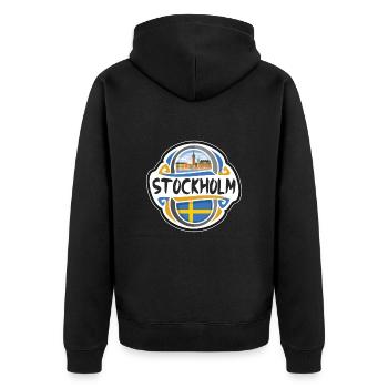 Stockholm Schweden Flagge Abzeichen Reise Souvenir Briefmarke - Unisex Premium Bio Zip Hoodie - Schwarz - Hinten - Nico (187cm)