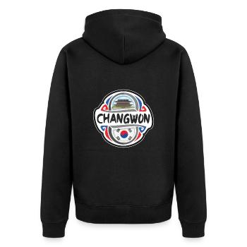 Changwon Südkorea Flagge Reise Souvenir Abzeichen St - Unisex Premium Bio Zip Hoodie - Schwarz - Hinten - Nico (187cm)